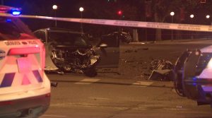 Read more about the article Car engine seen lying on Speer Boulevard after serious crash injures two early Saturday
