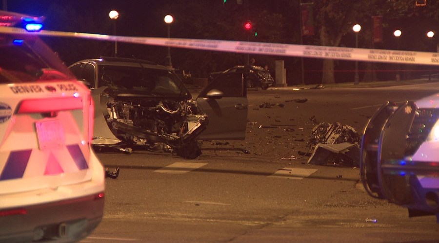 You are currently viewing Car engine seen lying on Speer Boulevard after serious crash injures two early Saturday