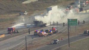 Read more about the article Three semi truck crash causes fire, closes I-70 near East Colfax Avenue
